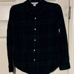 Old Navy Green and Black Plaid Button Down Shirt
